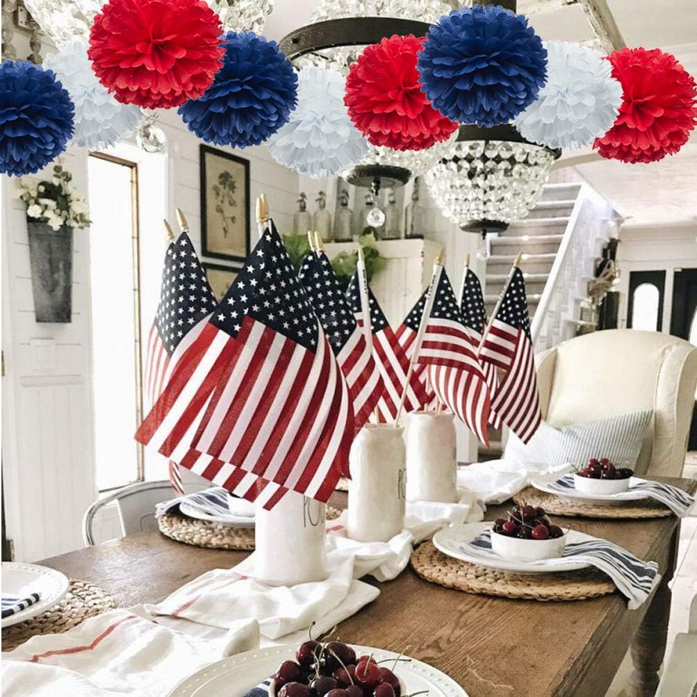 Paper Flower Tissue Pom Poms Party Supplies (red,royal blue,white,12pc)