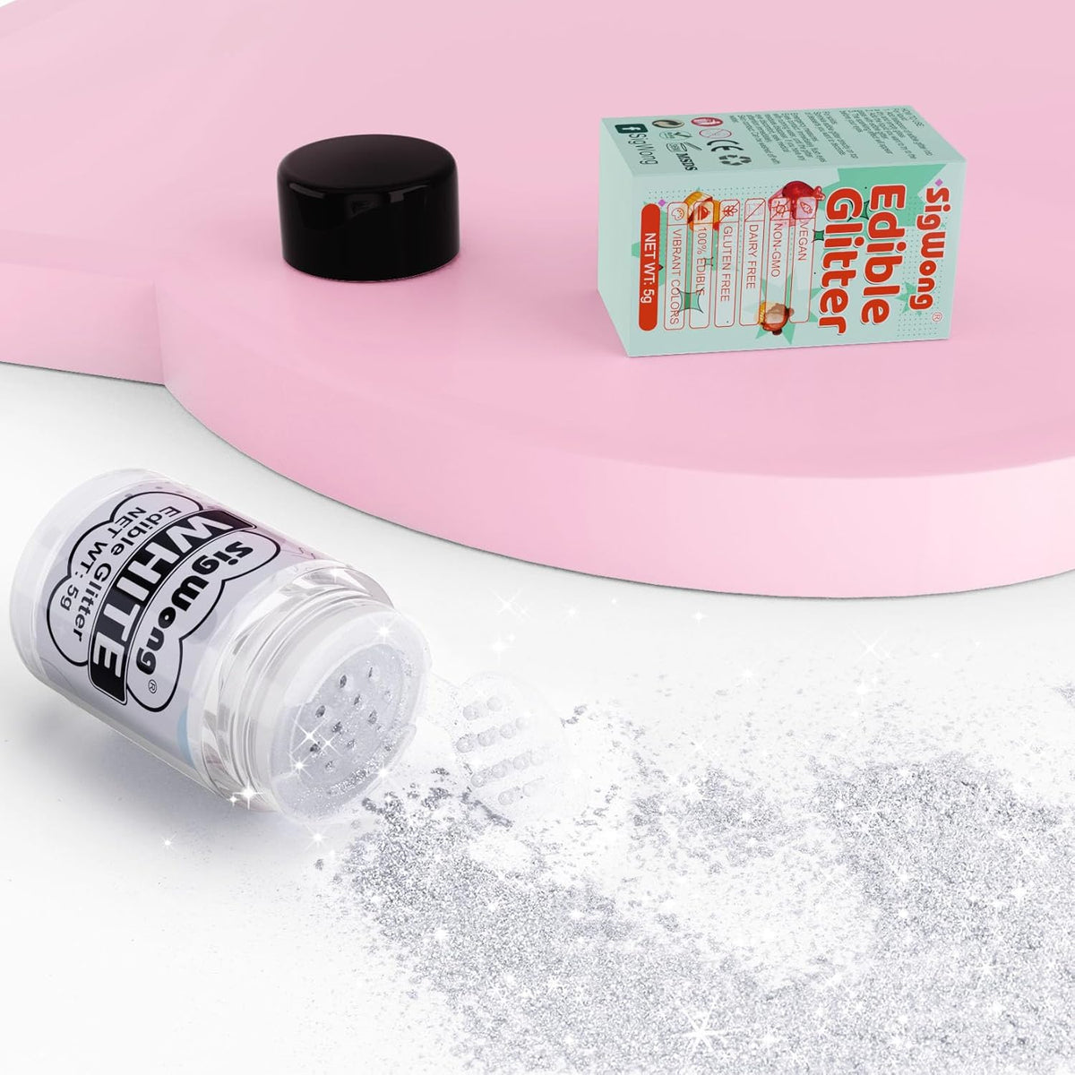 White Edible Glitter - 5g Food Grade Cake Decorating Shimmering Glitter, Edible Sprinkle Luster