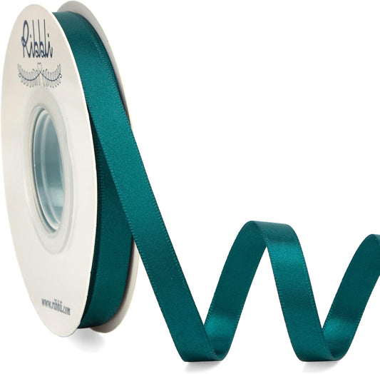 Ribbli Double Faced Teal Satin Ribbon,3/8” x Continuous 25 Yards,Use for Bows Bouquet,Gift