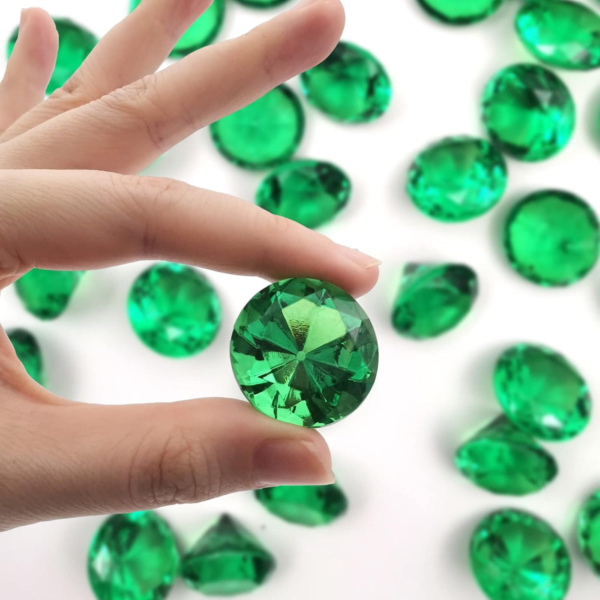 100 pcs Acrylic Diamond Gems, Green Acrylic Diamonds 1 Inch Faux Diamonds Large Acrylic Diamond