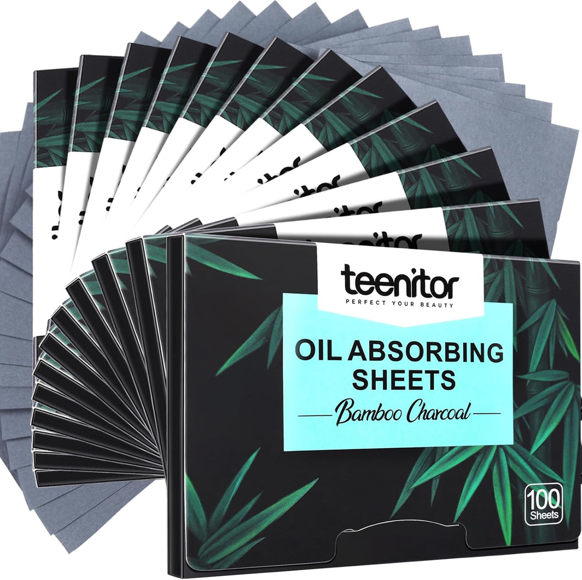 Teenitor Bamboo Charcoal Blotting Paper - 1200 Count Oil Absorbing Sheets for Oily Skin Face Oil