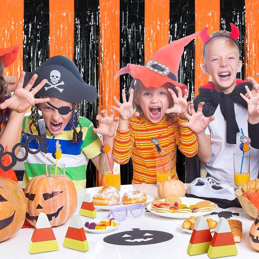 TONIFUL 2Pcs Black Orange Door Streamers,Photo Booth Backdrop Metallic Streamers Foil Fringe