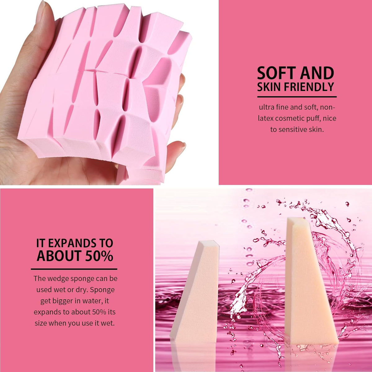 Teenitor 48 Pieces Makeup Sponge Blender For Face Curve Blending, Latex Free Small Wedge Shaped