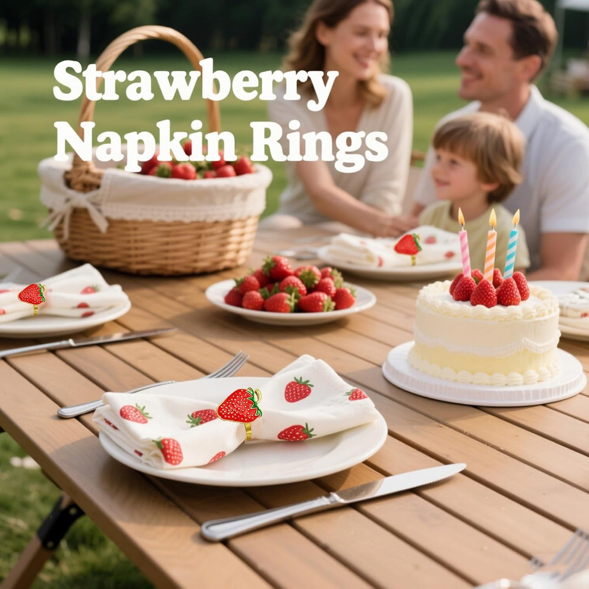 Gold Strawberry Napkin Rings Set of 8 Fall Fruit Napkin Ring Holders for Garden Weddding,Rustic