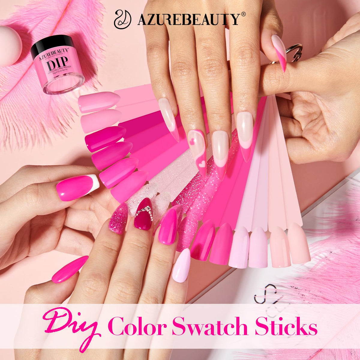 AZUREBEAUTY Dip Powder Nail Starter Kit with Matte Coat, 8 Hot Pink Glitter Neon Summer Color