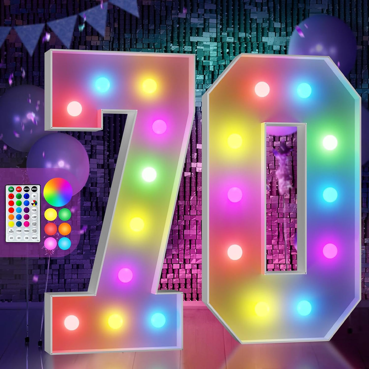 Marquee Numbers 70th-Birthday Decoration: Colorful 4FT Large Light Up 70 Year Old Birthday