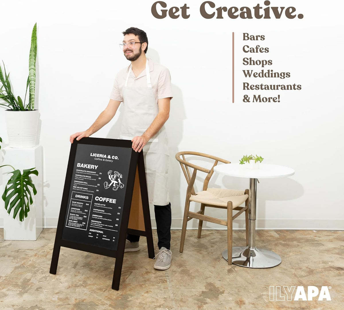 Ilyapa Wooden A-Frame Chalkboard Sign with Eraser, 40 x 20 Inch Magnetic Sidewalk Menu Board, Black