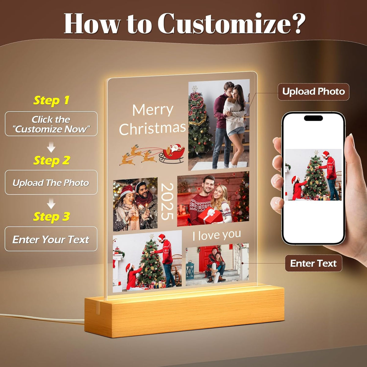 Custom Picture Frames with Photo, Personalized Photo Frame with Night Light, Customized Picture