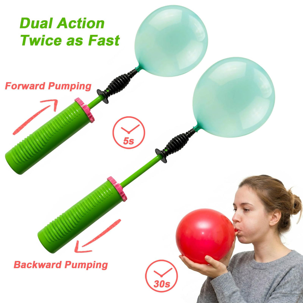 LionWell Balloon Pump Handheld - Dual Action Manual Air Inflator for Balloons, Rapid Two-Way Blower