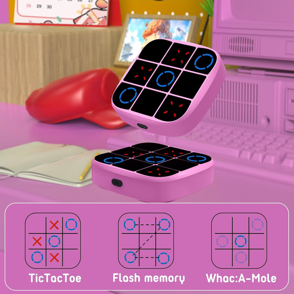 Tic-Tac-Toe Bolt Game, 4-in-1 Handheld Puzzle Games Console, Electronic Tic-Tac-Toe Game for