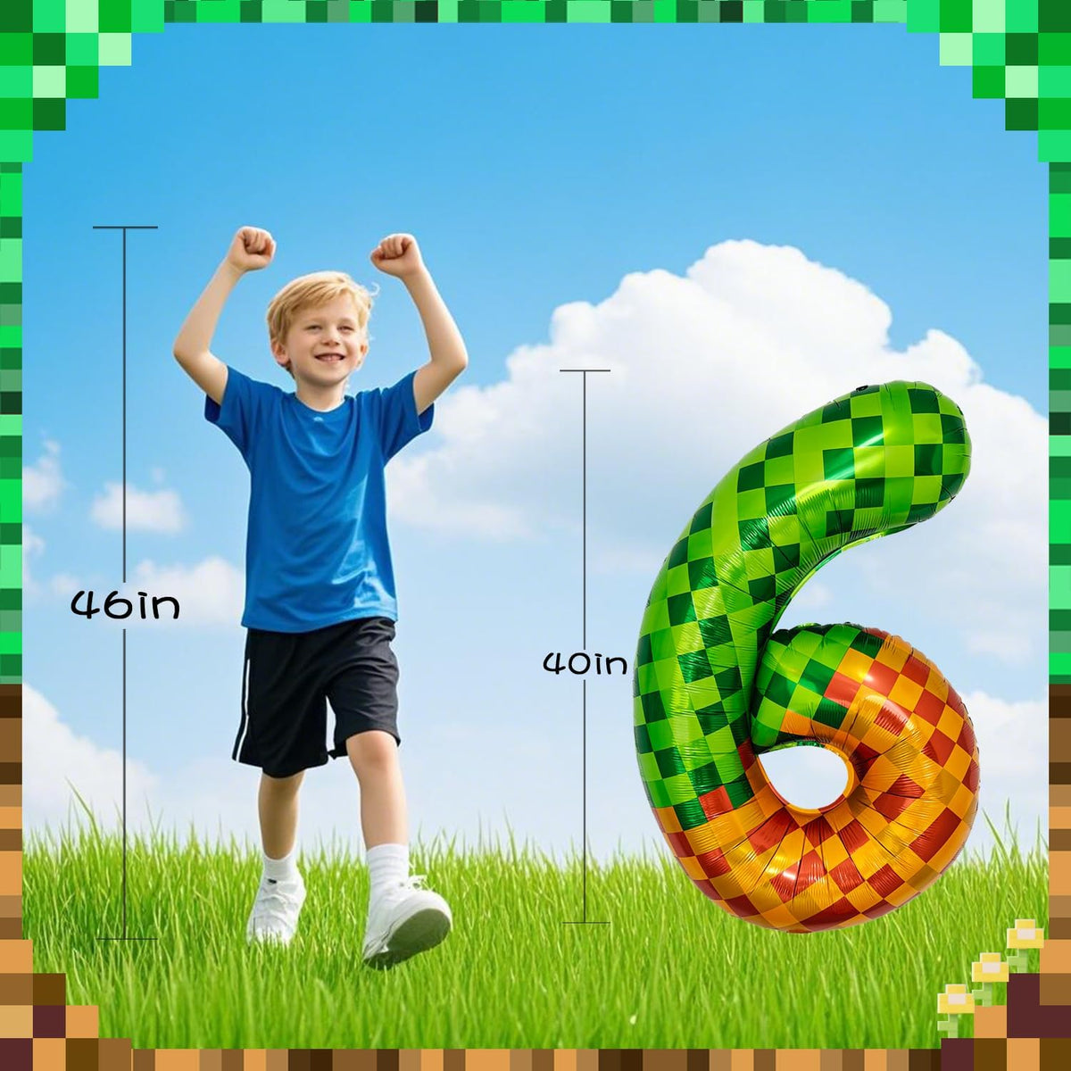 Pixel & TNT Theme 40in Giant Number Balloons - Foil Mylar Birthday Party Decorations for Kids