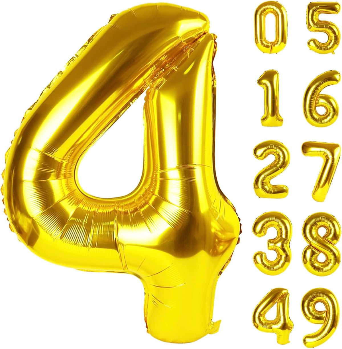 40 Inch Gold Large Number 4 Birthday Balloon, Giant Number Four 14 24 34 40 44 2024 Balloons, Foil