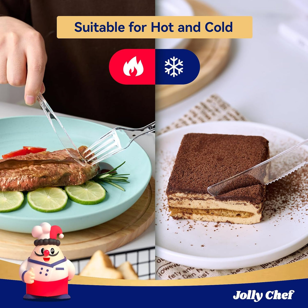 JOLLY CHEF 300 Count Clear Plastic Knives Heavy Duty, 7.7" Heat Resistant Solid and Durable Plastic
