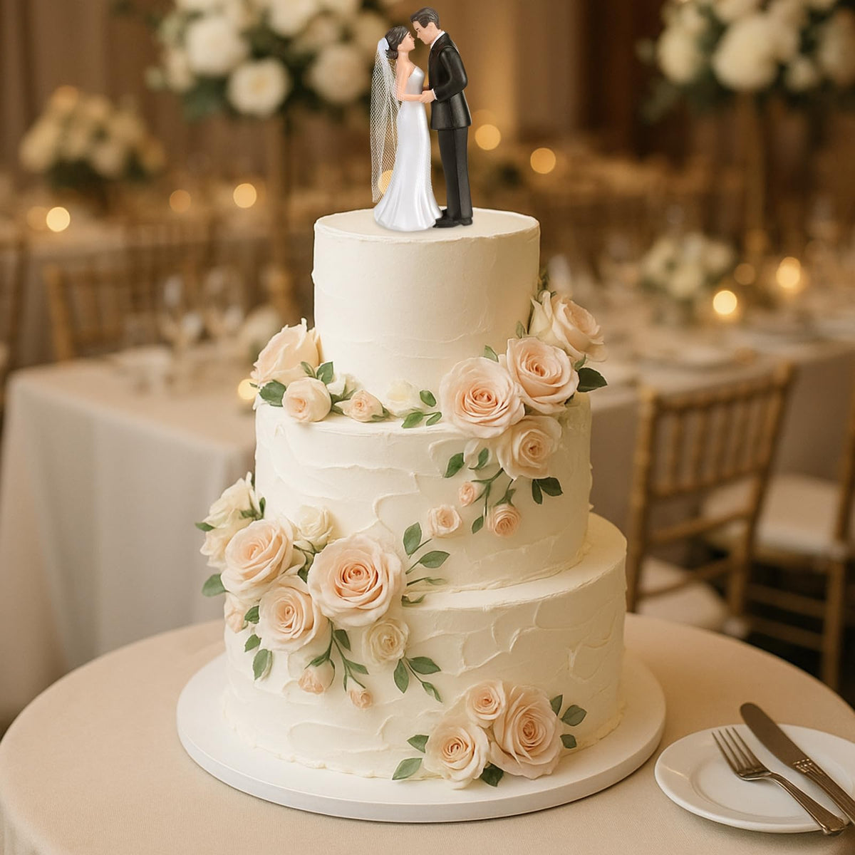 Remerry 4.5" Bride and Groom Wedding Cake Topper,Romantic Era,White