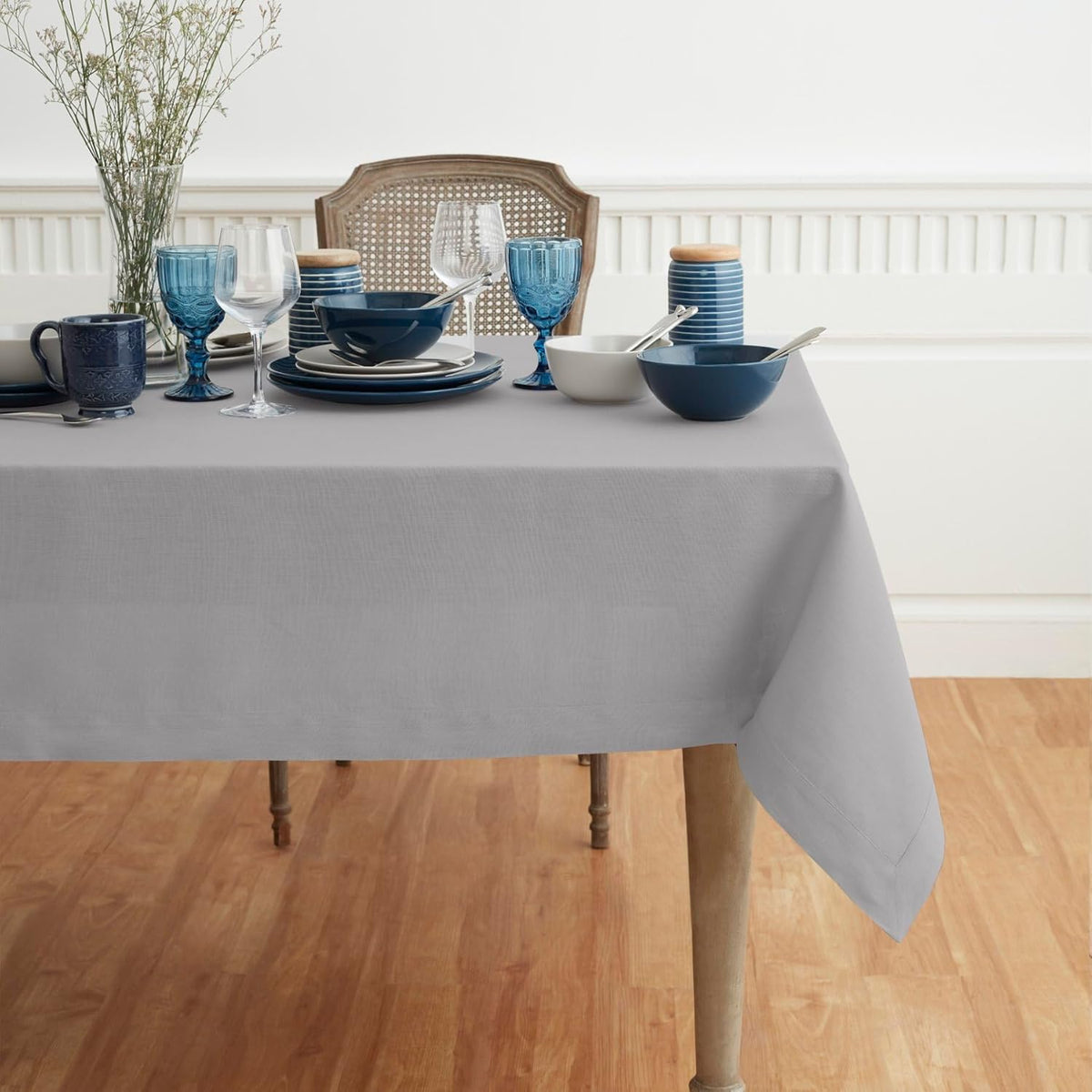Solino Home Soft Grey Linen Tablecloth 60 x 108 Inch - 100% Pure Linen Table Cloth for Rectangle
