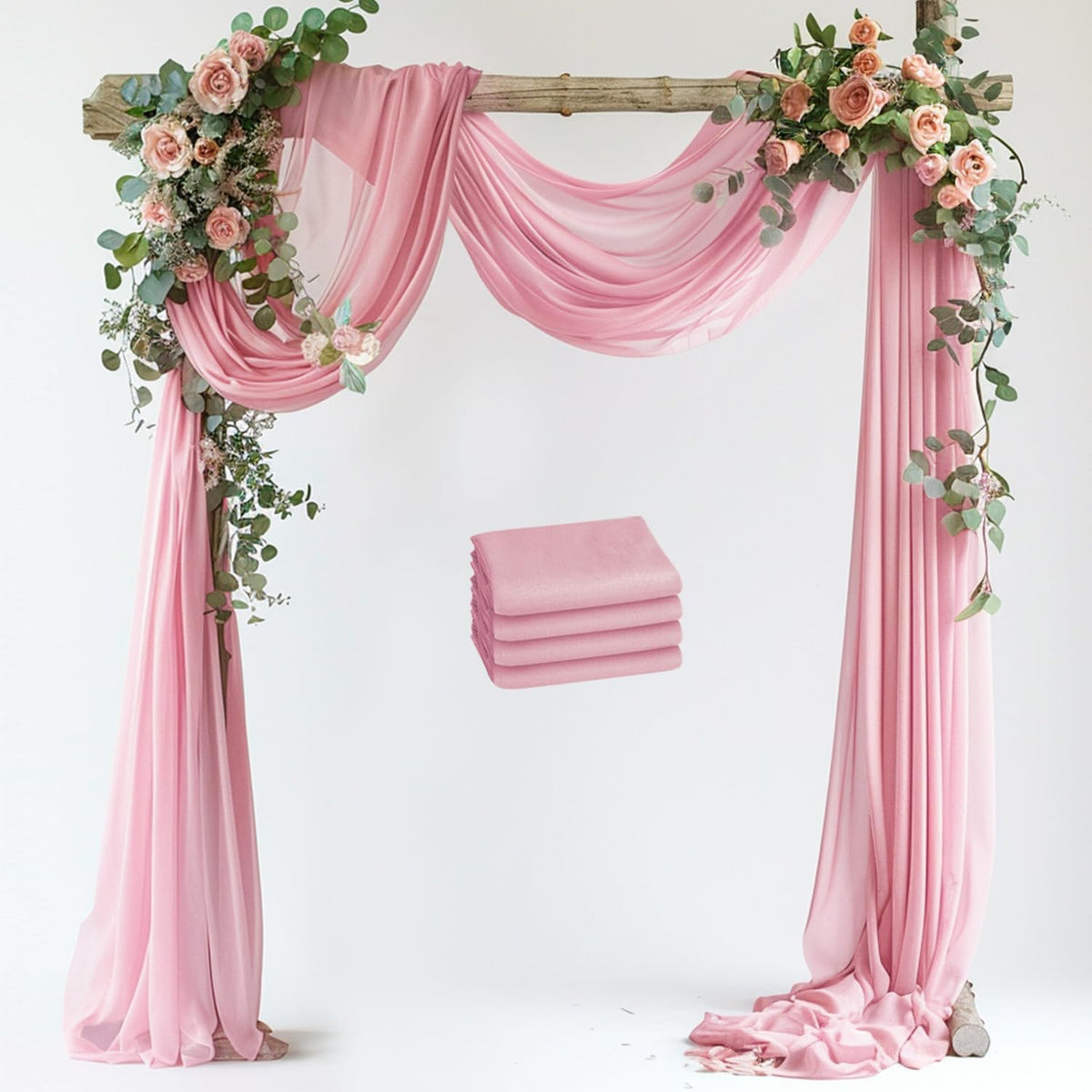 Wedding Arch Draping Fabric 4 Panels 28.7" x 20FT Blush Pink Sheer Chiffon Backdrop Drapes for