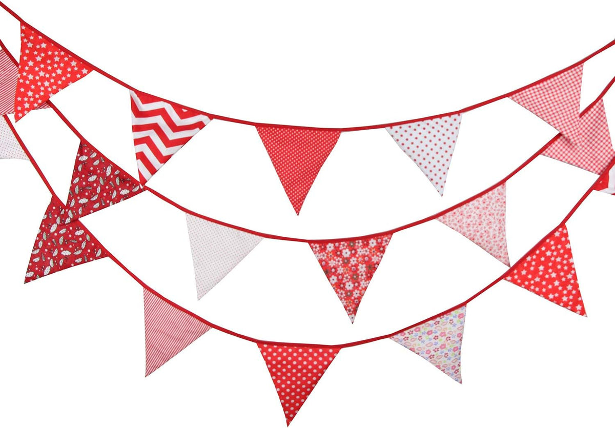 10M/32Ft Triangle Bunting Banner, 36 Pcs Cotton Fabric Flags Pennant Garlands for Birthday Party