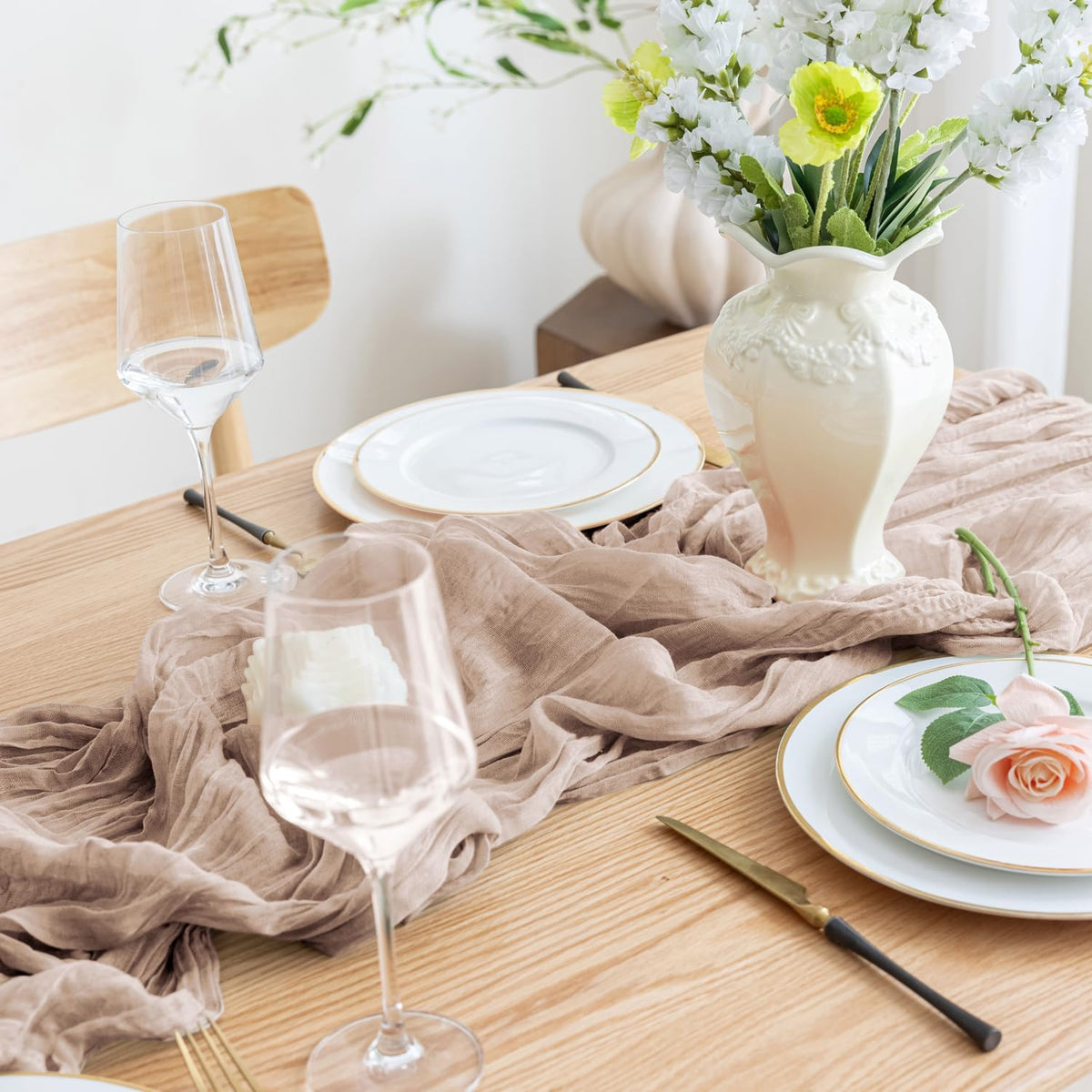 Asee'm Cheesecloth Table Runner 120 Inches Long Nude Pink Boho Gauze Cheese Cloth Runner 10FT