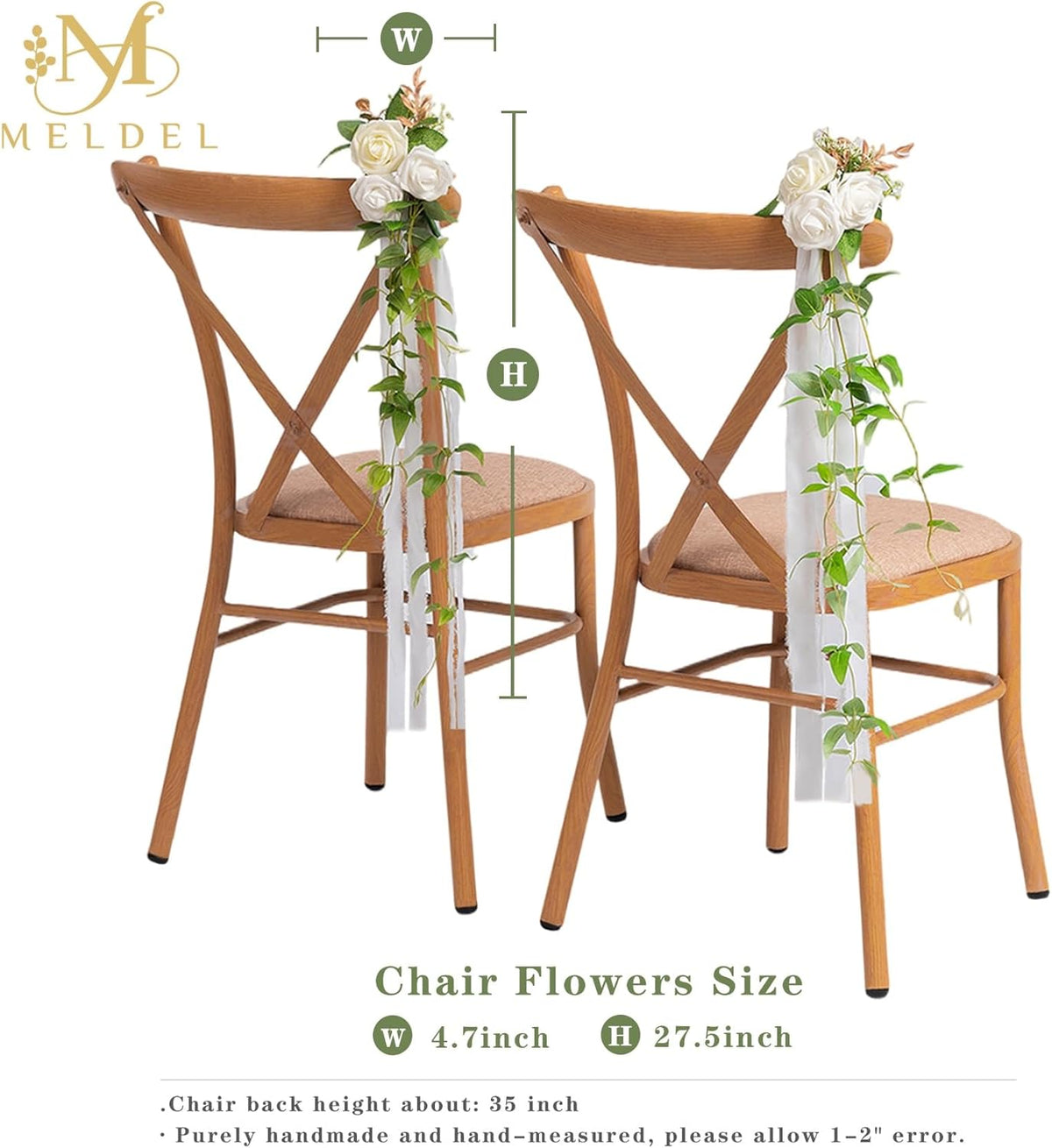 Meldel Wedding Chair Decorations Aisle Floral Set of 10 Artificial Flowers Ivory White Rose Garland