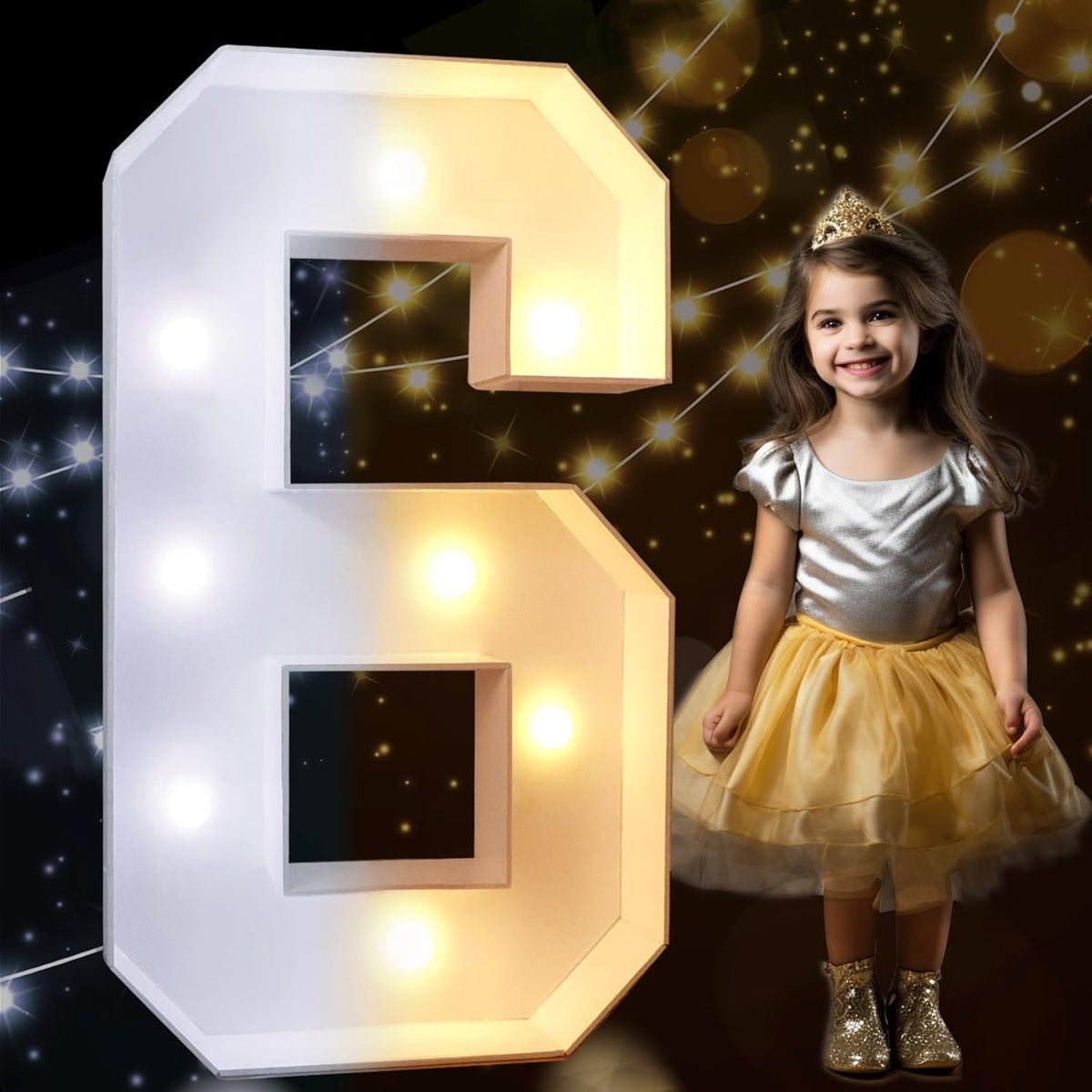 Pooqla 3FT Light Up Marquee Numbers, Cool White and Warm White LED Large Lighted Sign for Party