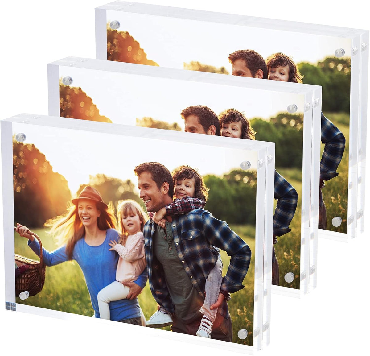 SimbaLux Magnetic Acrylic Picture Photo Frame 5x7 inches (3 Pack), Clear Glass Like, Double Sided