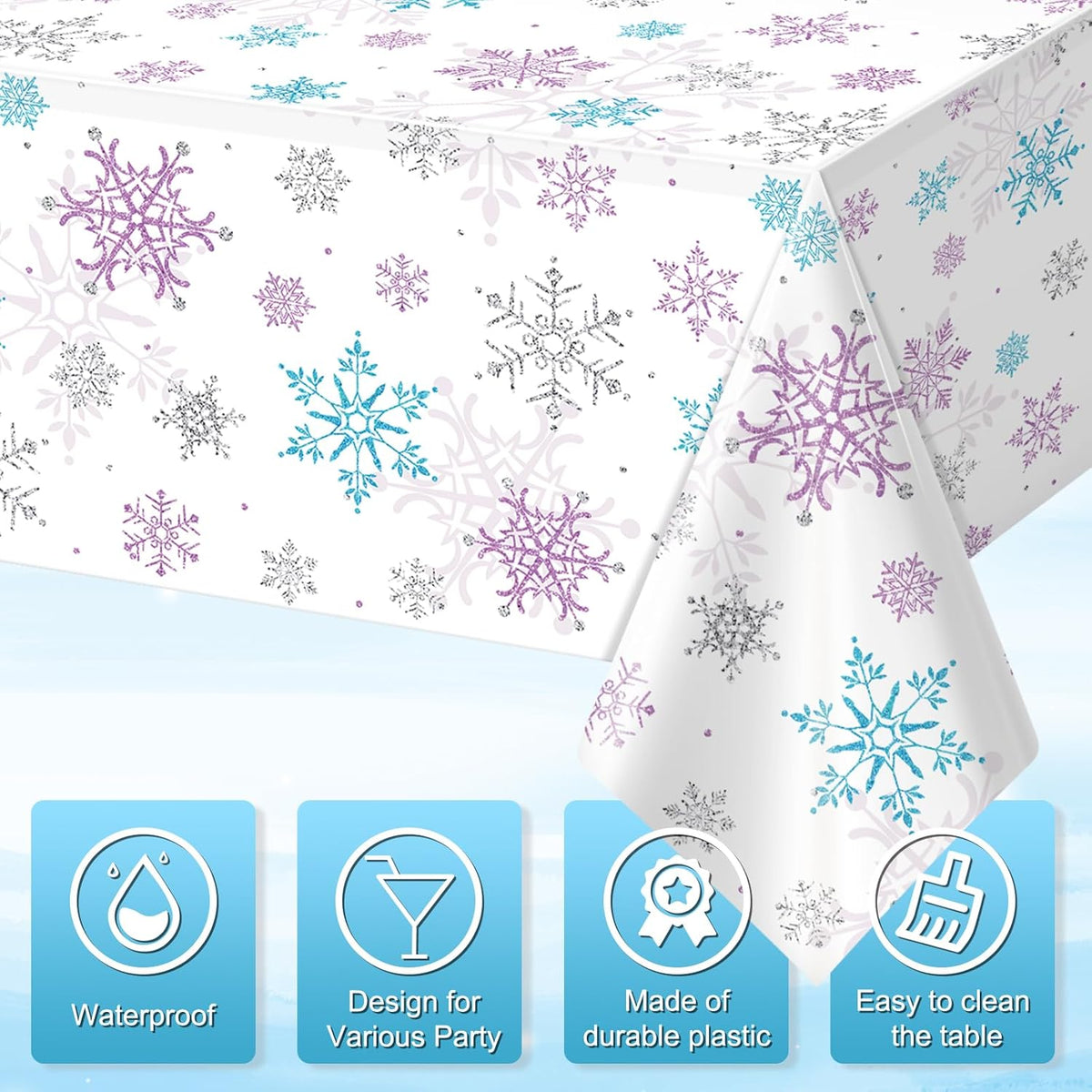 3 Pieces Christmas Snowflake Party Tablecloth Decorations,Plastic Purple and Blue Winter Wonderland