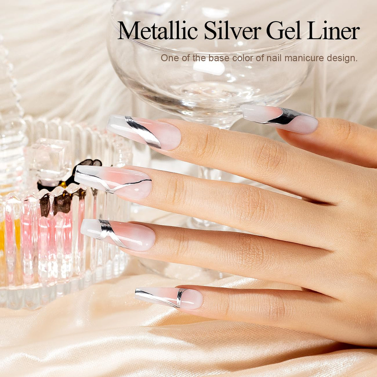 RARJSM Metallic Silver Gel Liner Nail Art 3D Mirror Chrome Effect Gel Nail Polish 8ml Build in Thin