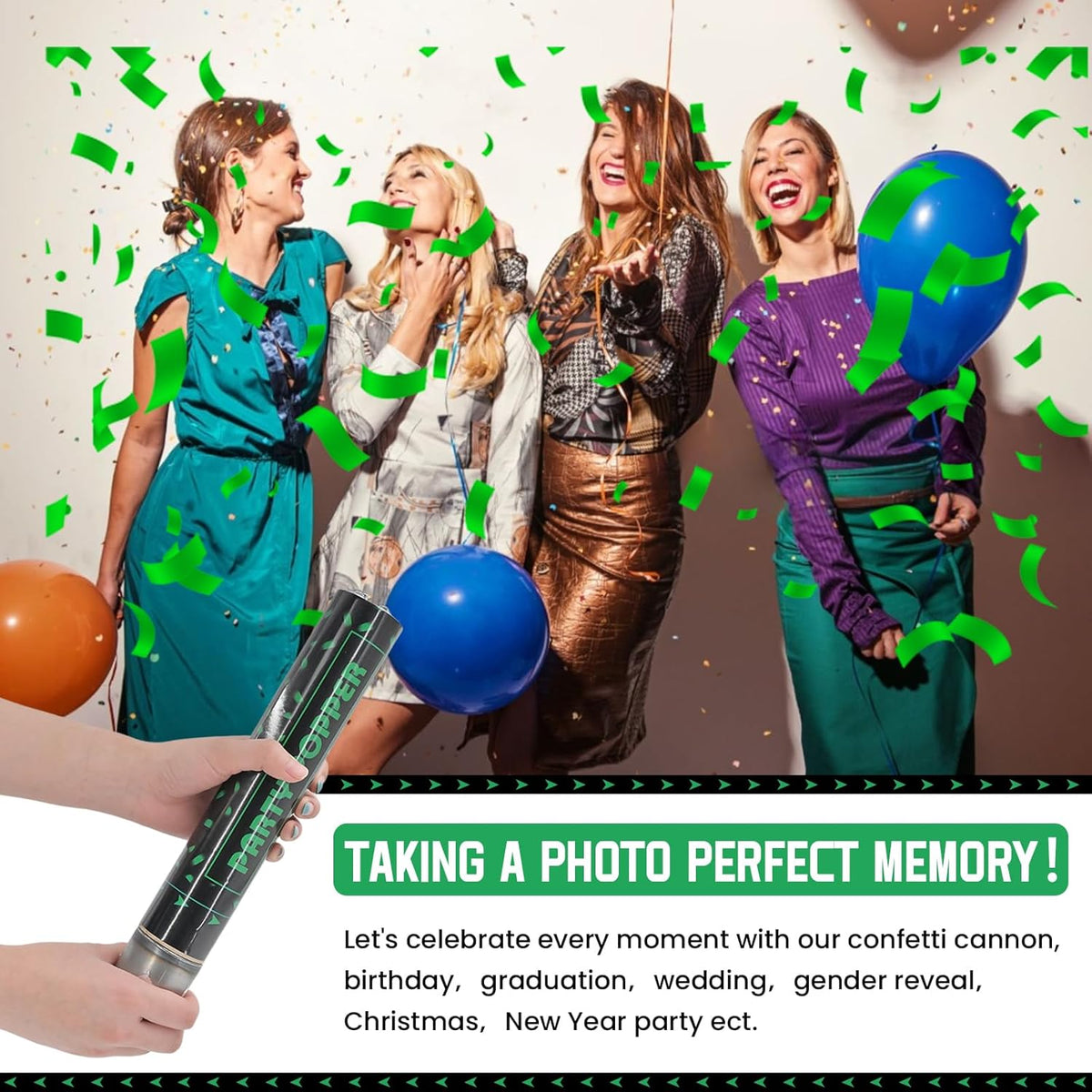 Party Poppers Confetti Cannon 12 Pack Green Poppers 12 Inch Party Shooters Mylar Confetti Green