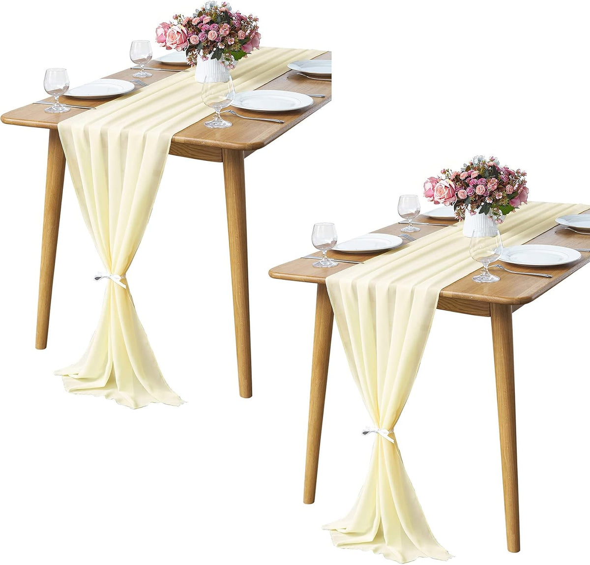 2 Pack 10Ft Light Yellow Chiffon Table Runner Sheer 29x120 Inch for Romantic Wedding Decor Bridal &