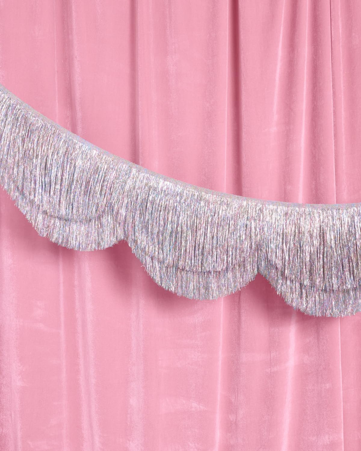 xo, Fetti Silver Iridescent Scalloped Fringe Banner - 6 Ft. | Bachelorette Party Decorations