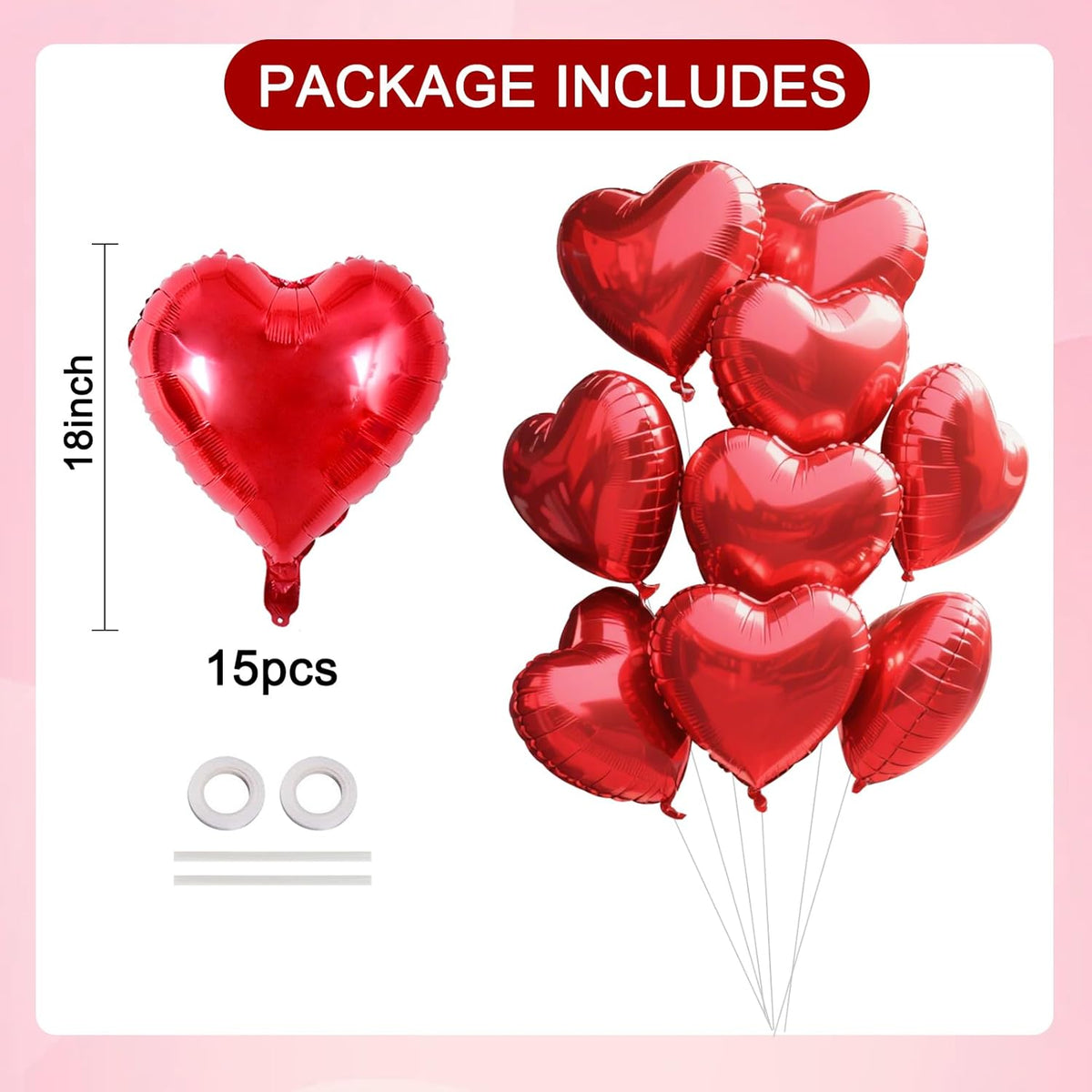 TONIFUL 15Pcs 18 Inch Red Heart Balloons Valentine’s Day Heart Shape Foil Mylar Balloons Decoration
