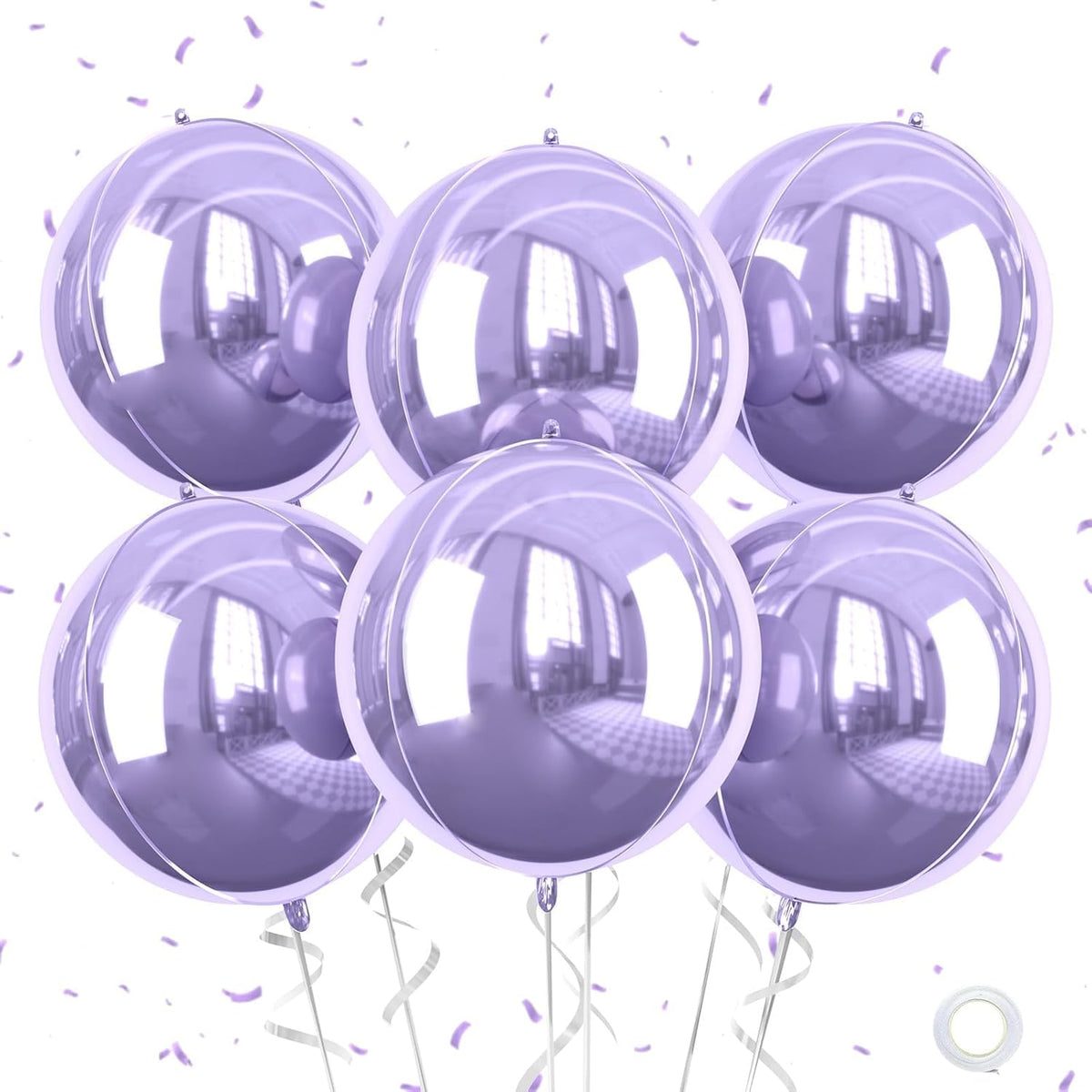 Purple Giant 4D Foil Balloons, 6Pcs Large Metallic Purple Round Balloons, 22 Inch Big Round Foil