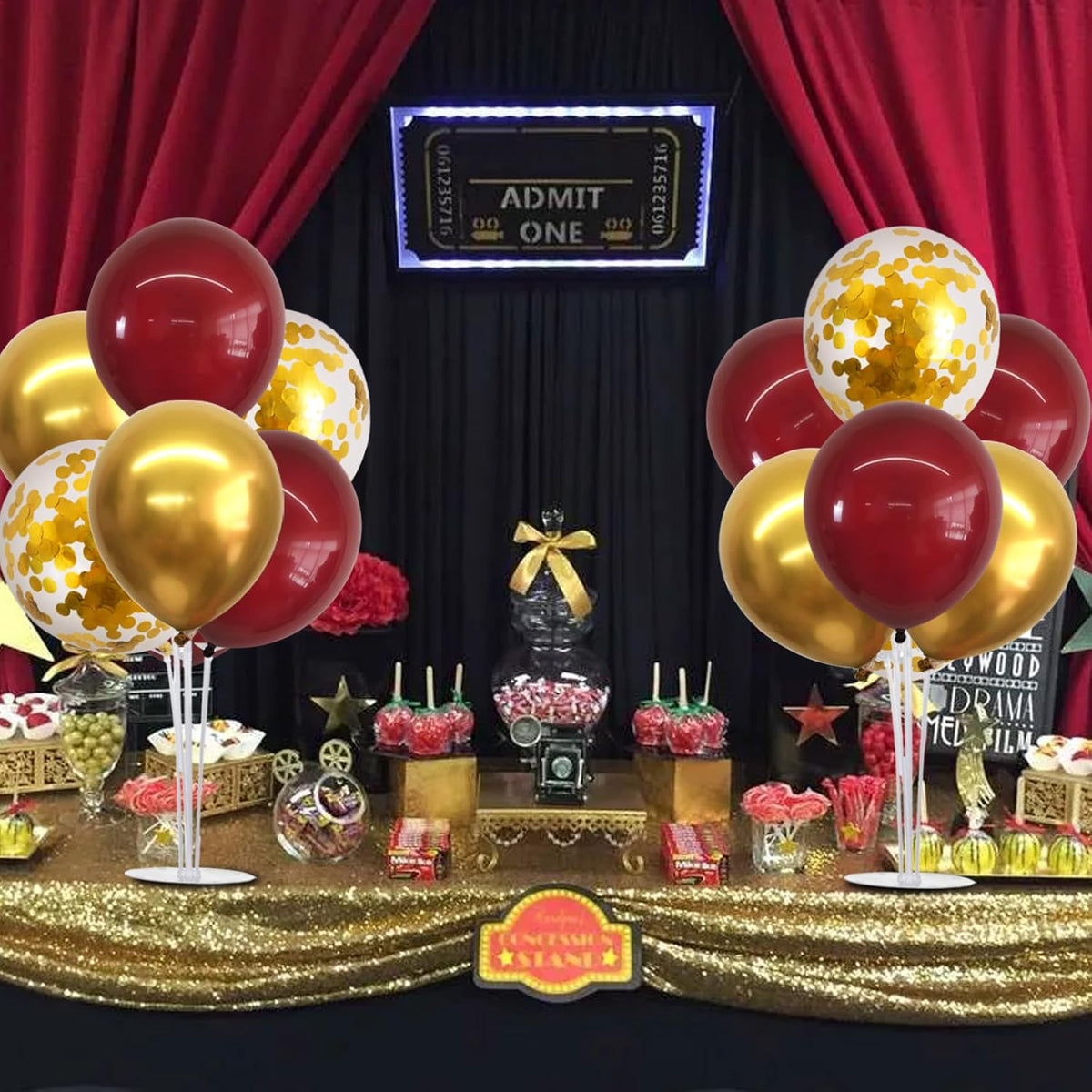 TONIFUL 4 Set Burgundy Red Gold Balloon Centerpieces for Table,Balloon Stand Kit for Graduation