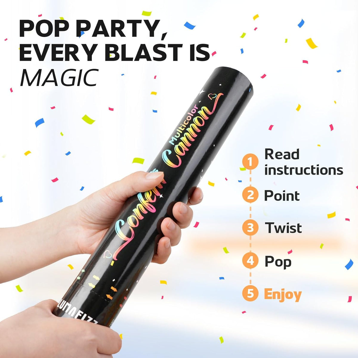 12 InchConfetti Biodegradable [6 Pack Confetti Cannons | Multicolor Confetti Poppers for Wedding