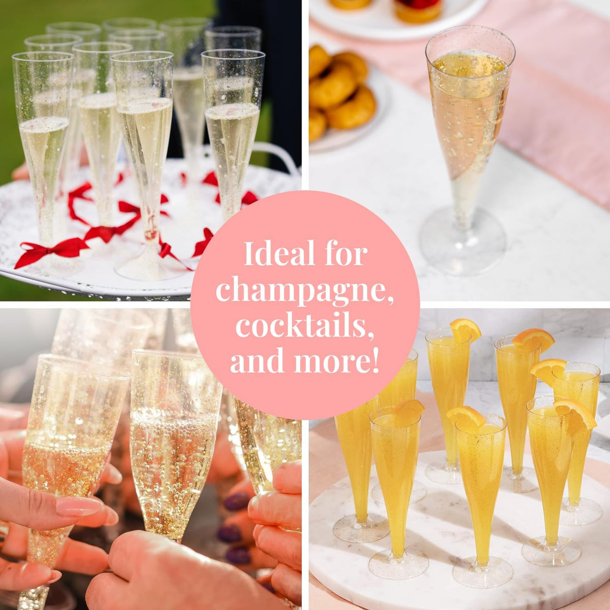 Prestee 100 Gold Plastic Champagne Flutes - 4.5 oz Disposable Champagne Glasses for Toasting at