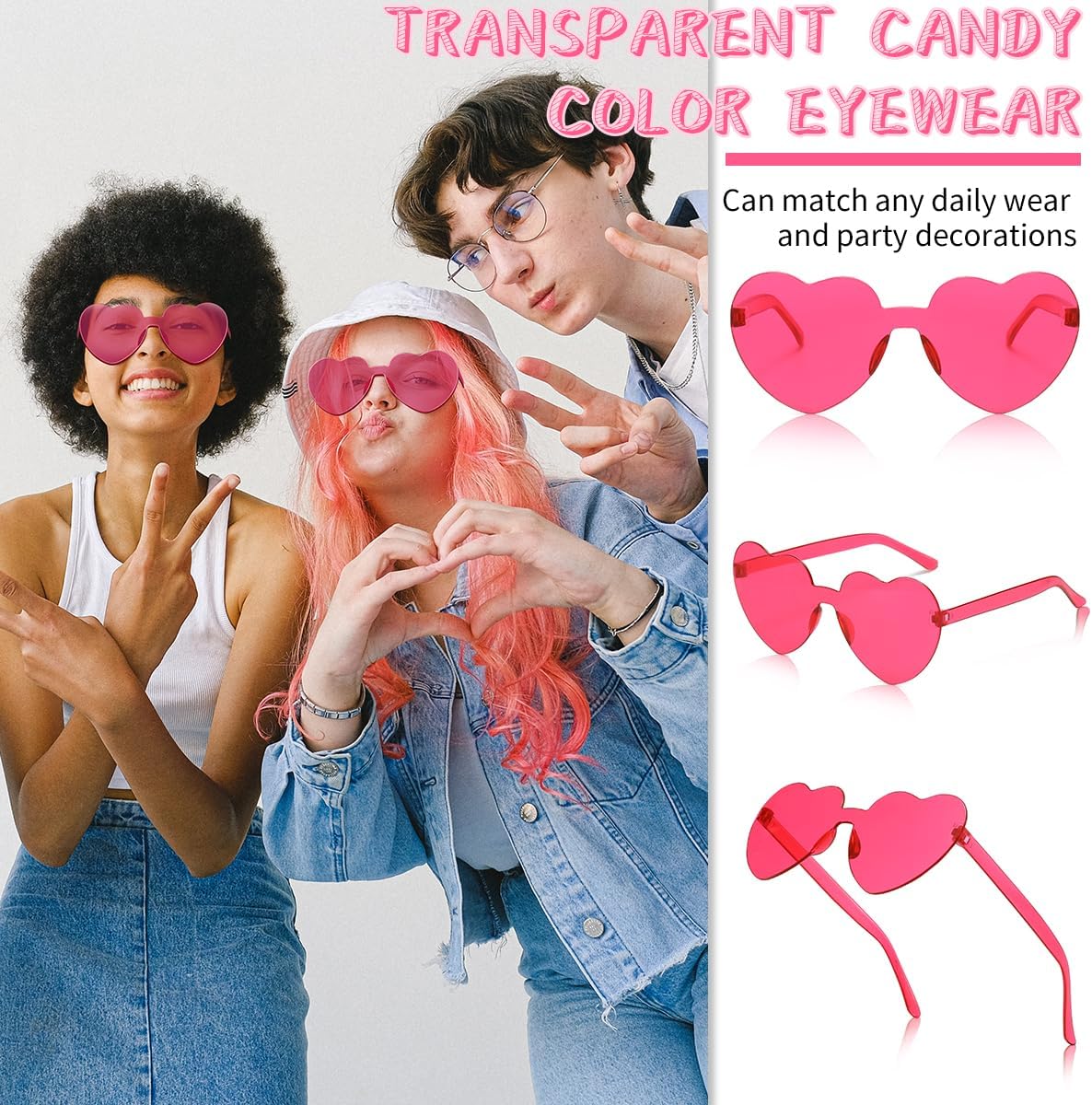 12/20/24 Pairs Heart Sunglasses for Women Men, Trendy Heart Shaped Rimless Transparent Sunglasses