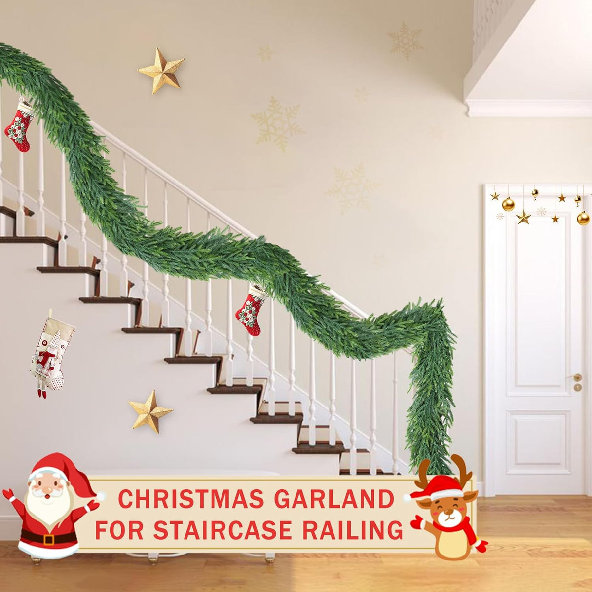 Christmas Cedar Garland for Staircase Real Touch Droopy Bendable Lifelike Faux Xmas Garlands for
