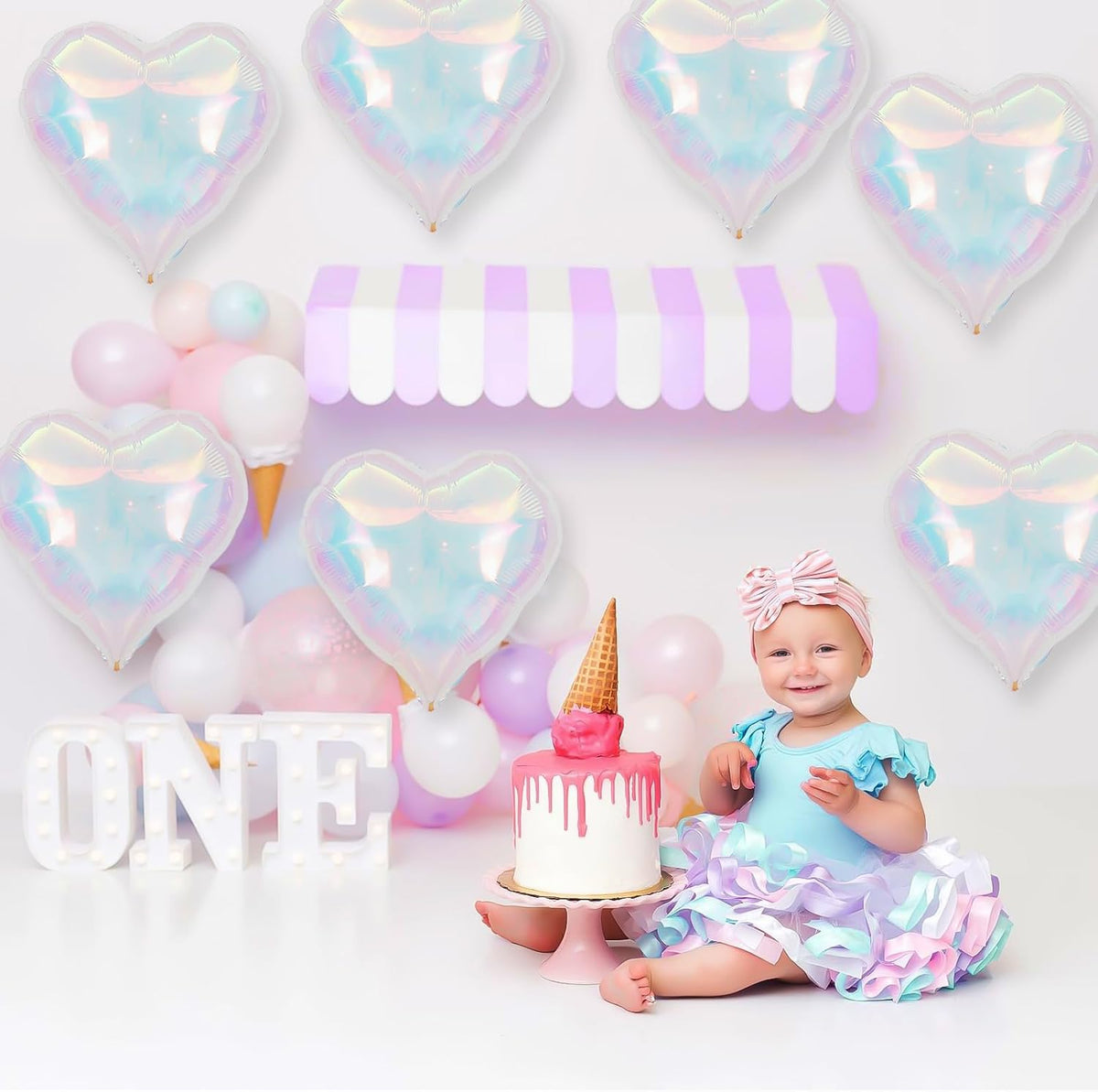 Iridescent Heart Balloons, 18 Inch Iridescent Holographic Heart Shape Balloon, 9PCS Clear Heart