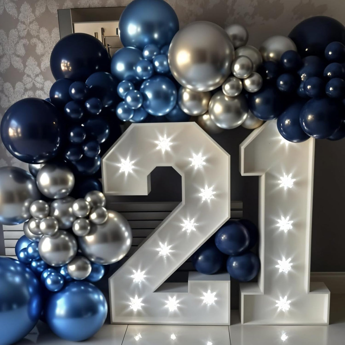 Blue and Black Balloons,50Pcs 12 Inch Pearl Navy Blue Silver Metallic Light Blue Balloons for Boys