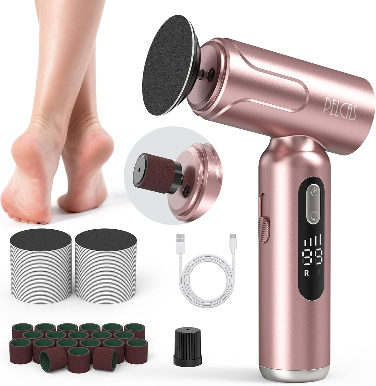 PELCAS Electric Foot Callus Remover with LED Screen, 2 in 1 Manicure & Pedicure Kit, Upgraded