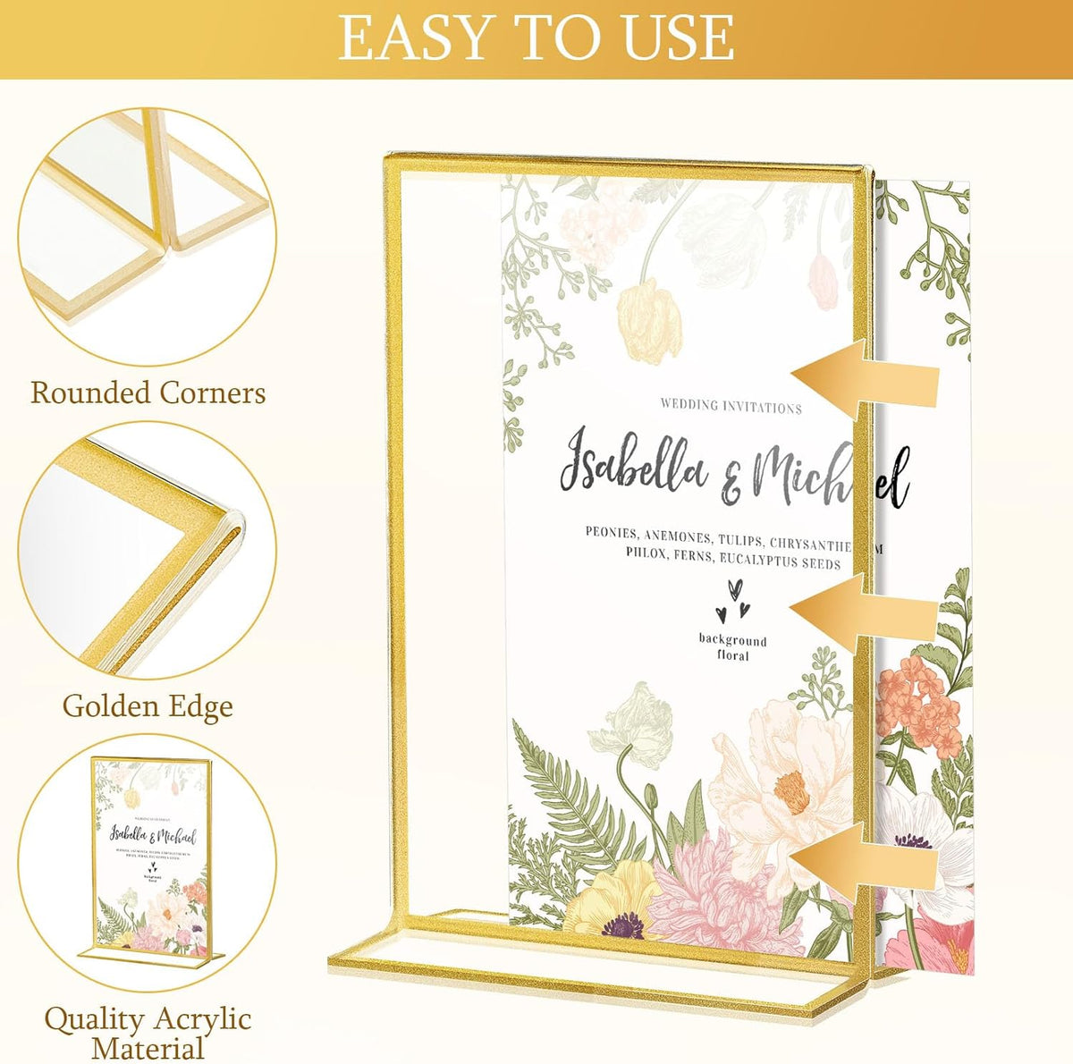 Hoteam 30 Pack 4 x 6 Clear Acrylic Sign Holder with Gold Borders, Gold Picture Frame, Double Sided
