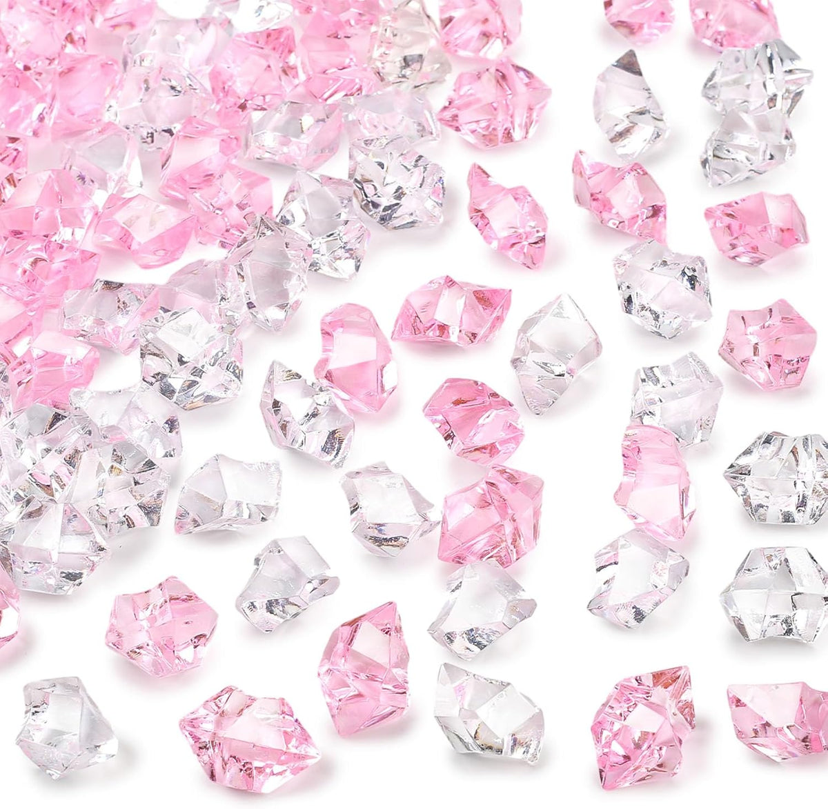 DomeStar Fake Ice, 150PCS Acrylic Fake Diamonds Vase Fillers Pink and Transparent Rocks Plastic