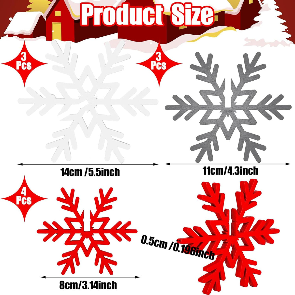 Qunclay 20 Pcs Wooden Snowflake Decorations 3D Snowflake Tabletop Decor Christmas Signs and