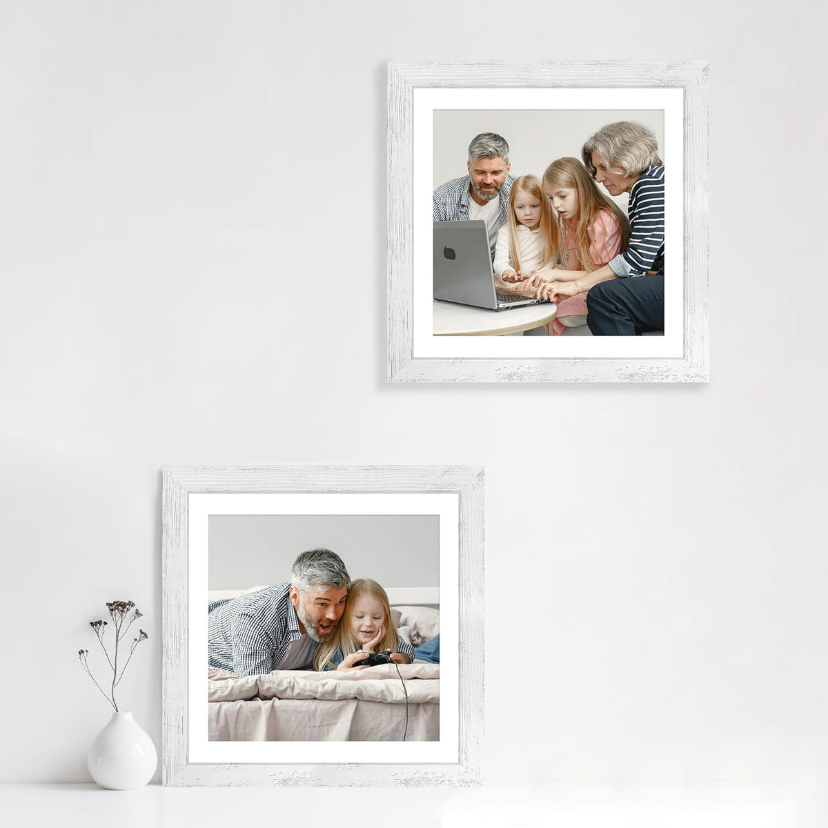 12x12 Picture Frame Set of 4 with Tempered Glass, Display 10x10 Pictures with Mat or 12 x 12