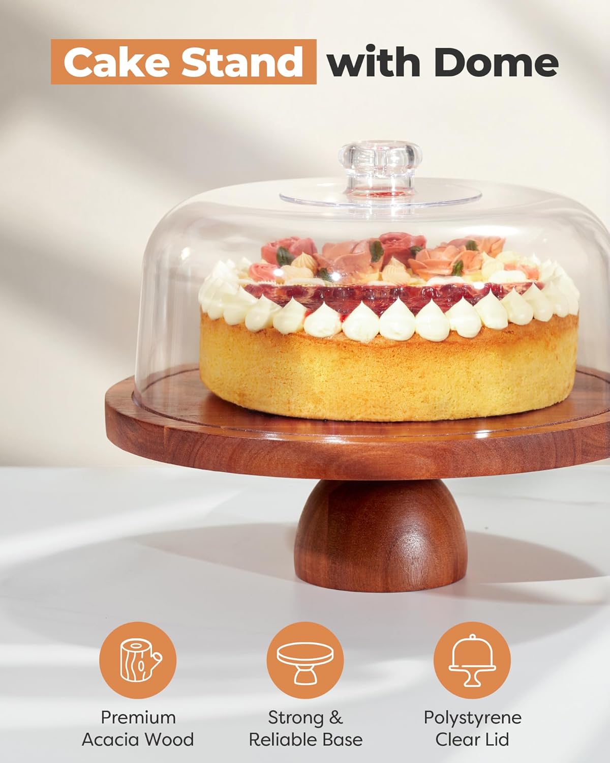 Kootek Wood Cake Stand with Lid, 2-in-1 Wooden Cake Plate & Covered Charcuterie Board, Footed Cake