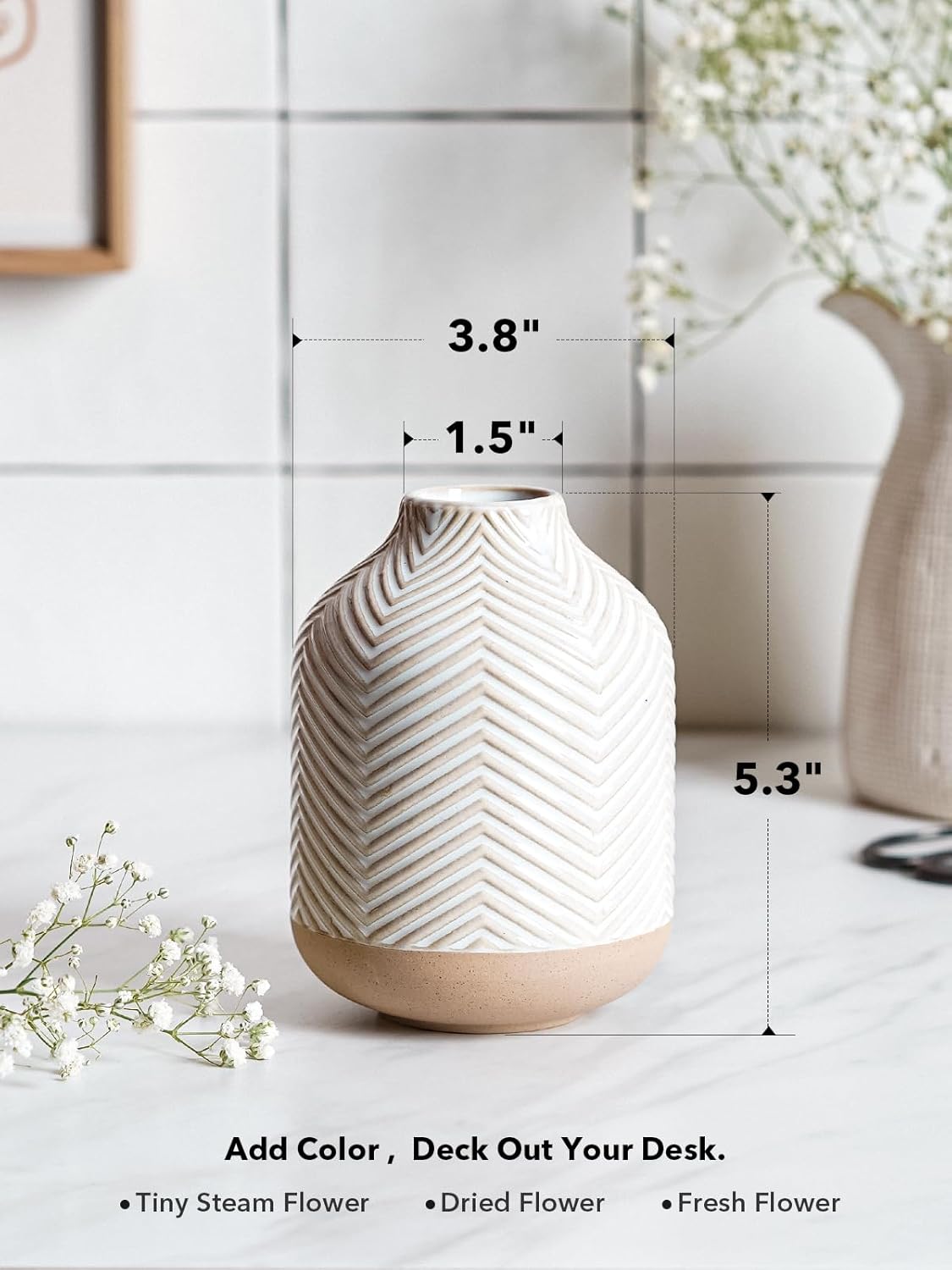 Small Boho Vase for Decor,Rustic Farmhouse Vase for Pampas Grass,Eucalyptus Set and Tiny Stem