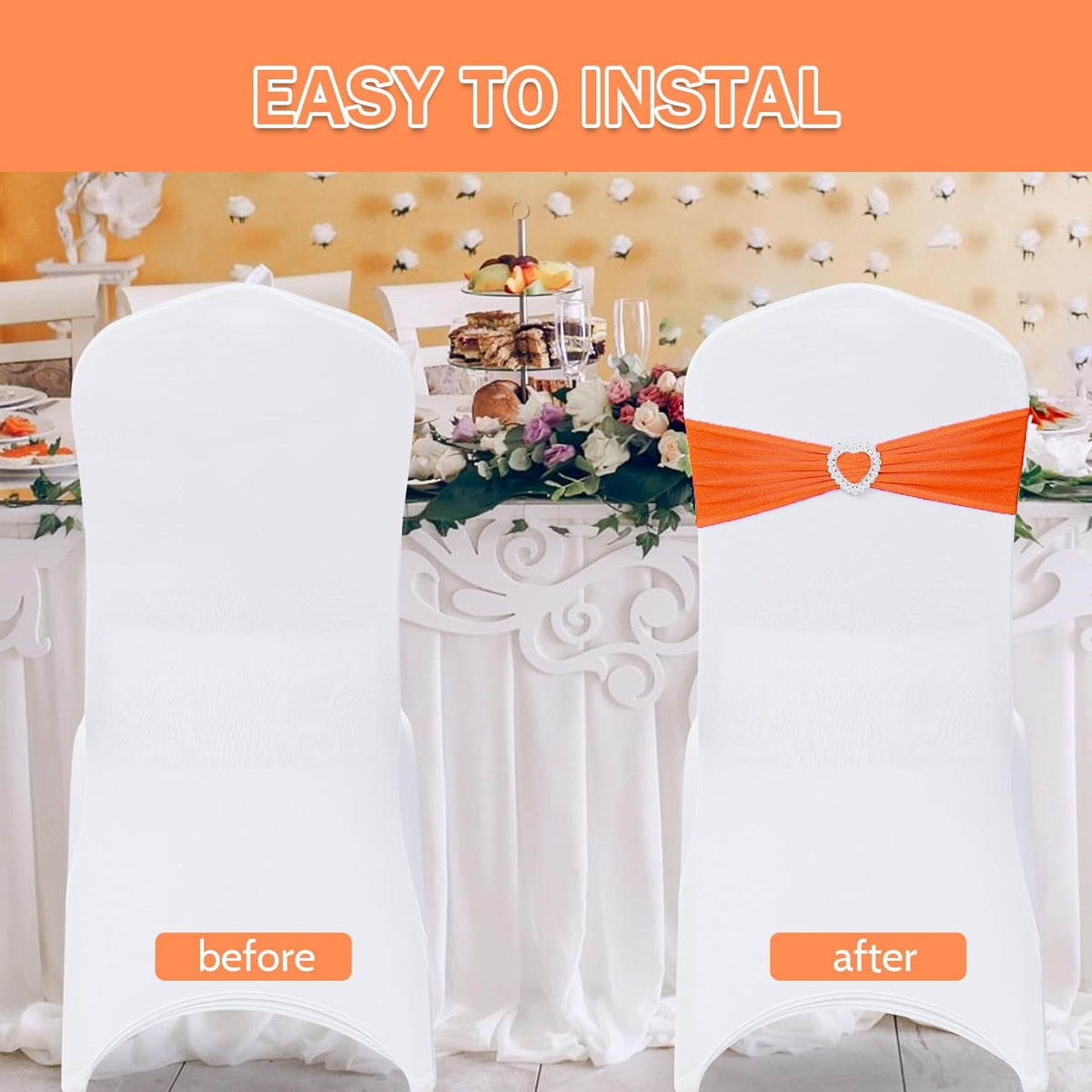 Howhic Pack of 60 Spandex Chair Sashes Bows Stretch Chair Cover Band with Buckle Slider Universal