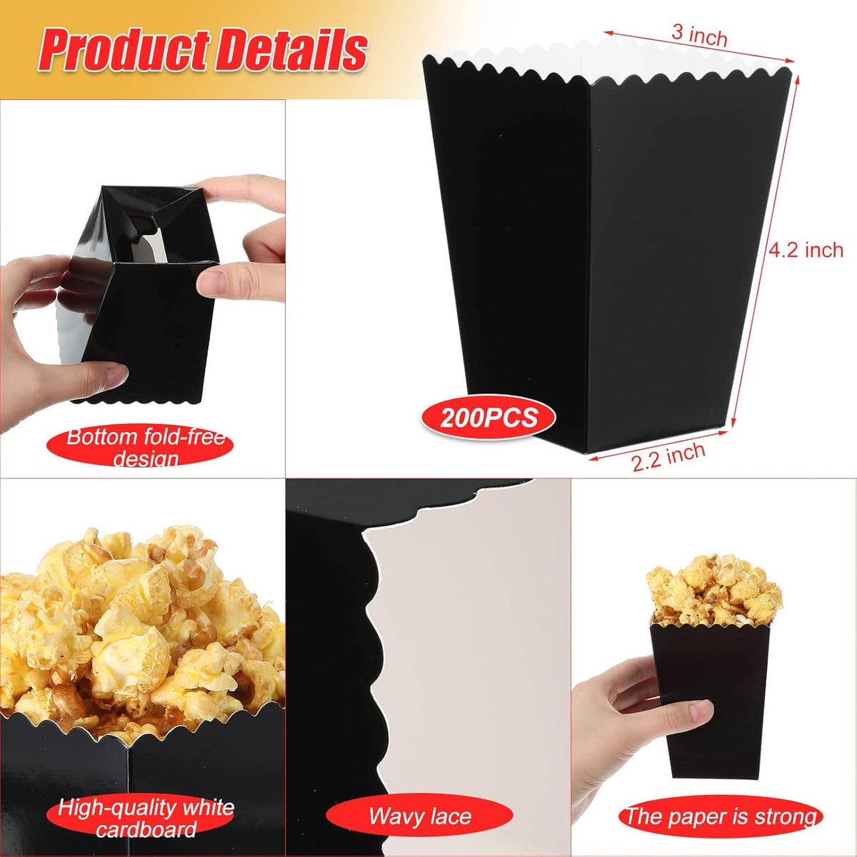 200 Pcs Popcorn Boxes Mini Paper Popcorn Box Cardboard Popcorn Container for Party Disposable Snack