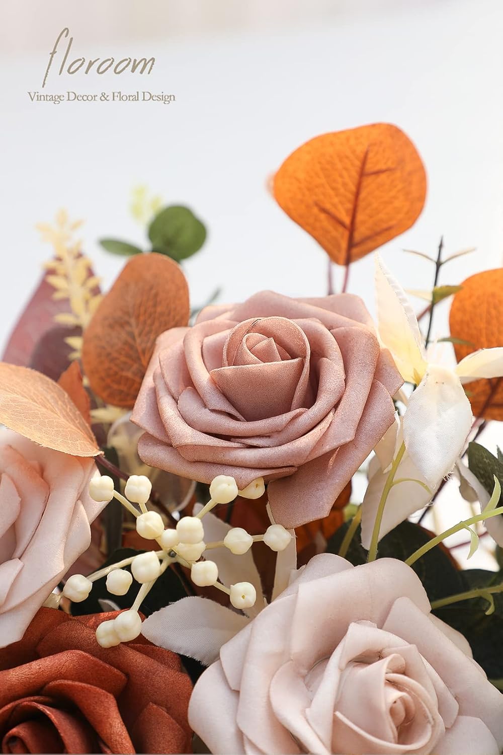 Floroom Artificial Flowers 25pcs Real Looking Burnt Orange Ombre Colors Foam Fake Roses with Stems