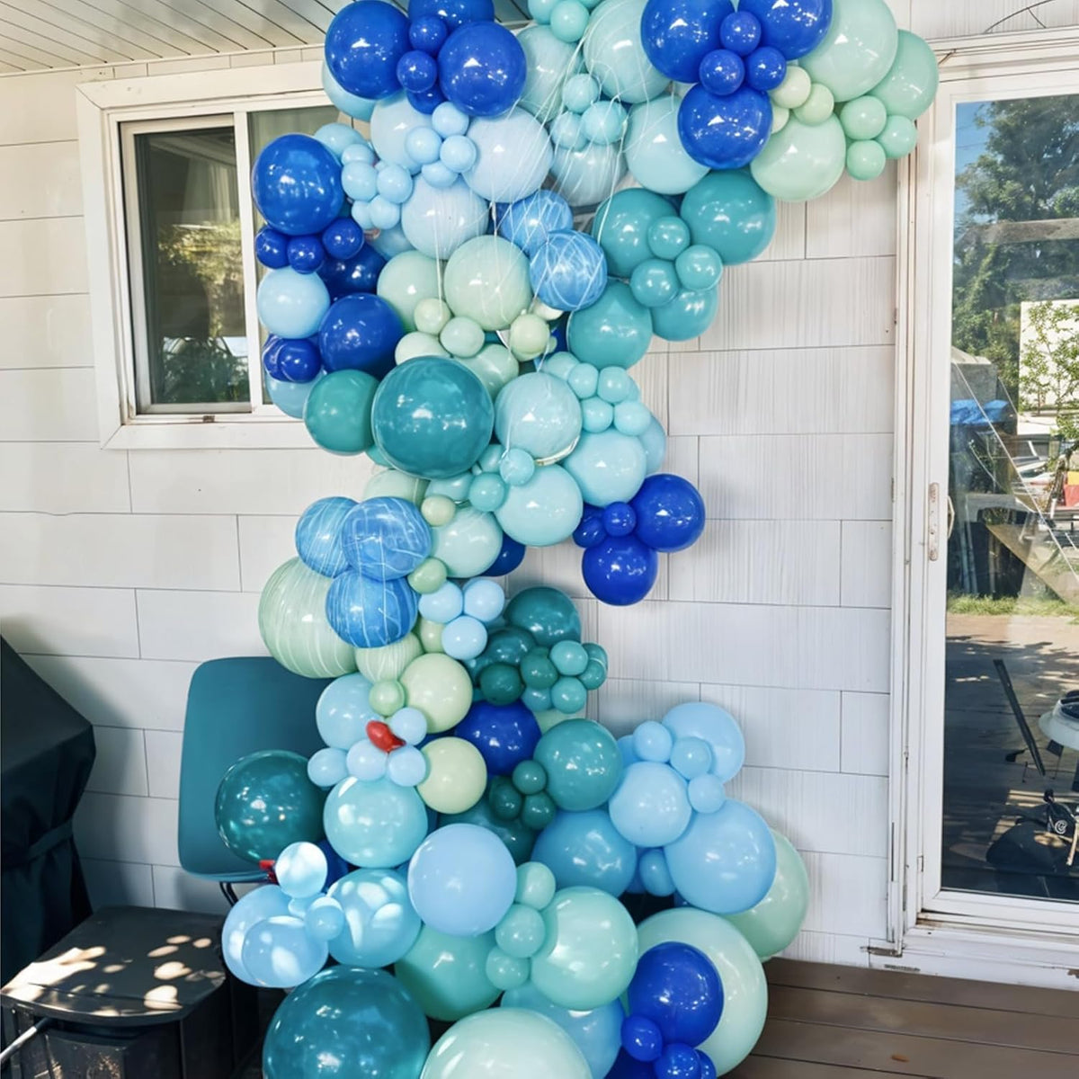 Ocean Balloons, 12 Inch Dark Light Blue Teal Clear Pearl Transparent Metallic Latex Balloons for